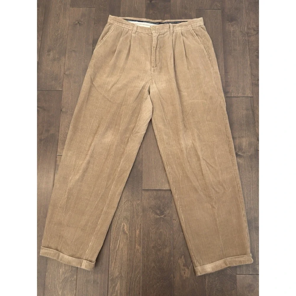 VTG Ivy Crew Lot‎ Of 2 Classic Pleated Corduroy Mens Size 38X34 Navy/Beige Pants